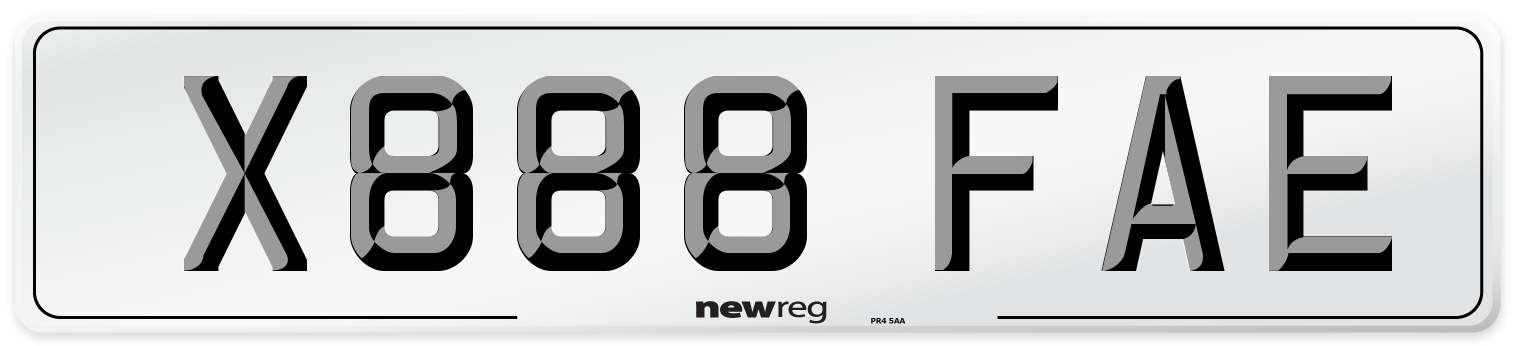 X888 FAE Number Plate from New Reg